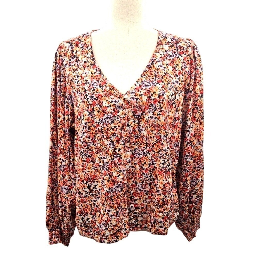 Old Navy Floral Print Blouse Long Sleeve V Neck Womens Career Casual Topβ